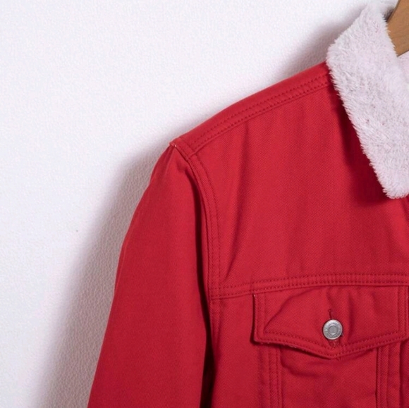 NEW! RED DENIM SHEARLING COLLAR JACKET SIZE S SHEIN - Picture 4 of 4